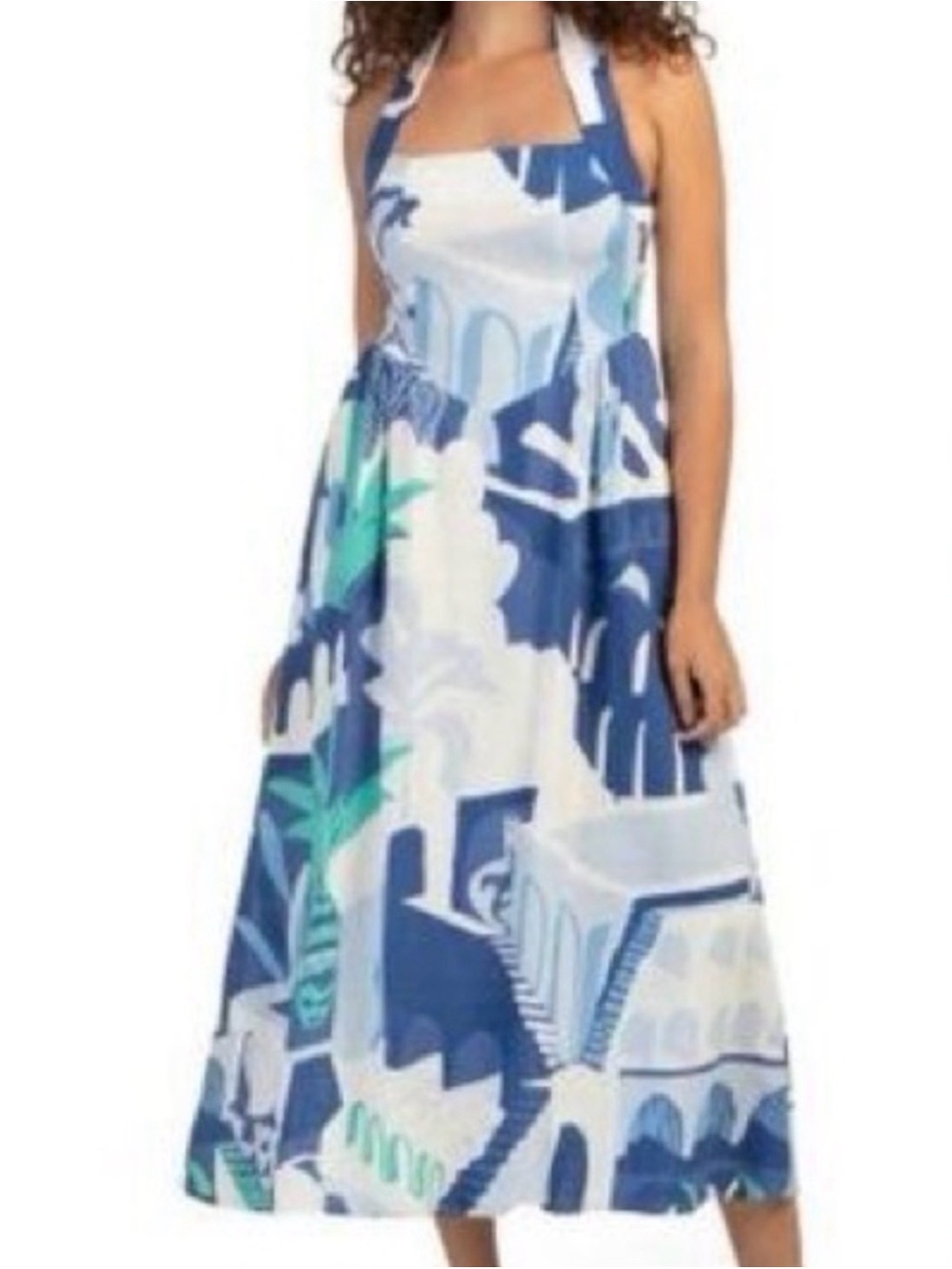 WHITE CLOSET ELEMENTS - Blue & White Halter Maxi Dress